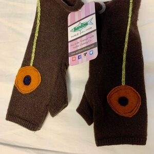 100% Cashmere Fingerless Gloves with Flower Design NWT